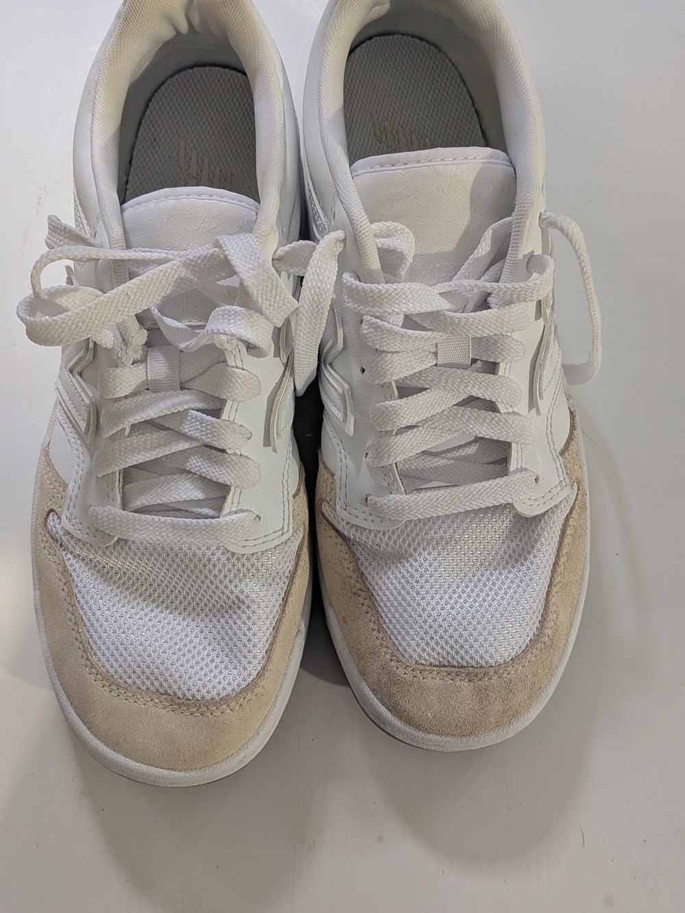 New Balance White and Beige Low-Top Sneakers